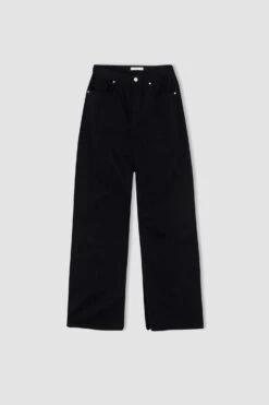 DeFacto Yüksek Bel Geniş Paça Yırtmaç Detaylı %100 Pamuk Pantolon -Tunik Style X7620AZ 22SP BK27 09 02