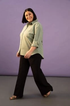 DeFacto DF Plus Büyük Beden Yüksek Bel Pileli Geniş Paça Palazzo Pantolon