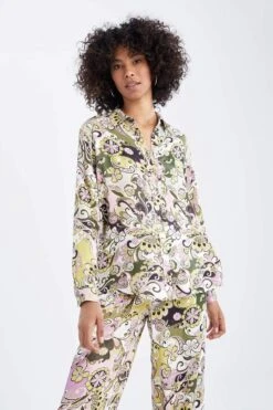 DeFacto Regular Fit Desenli Saten Uzun Kollu Gömlek -Tunik Style X7748AZ 22SM PR77 03 03