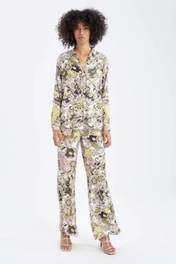 DeFacto Regular Fit Desenli Saten Uzun Kollu Gömlek -Tunik Style X7748AZ 22SM PR77 04 03