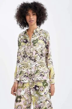 DeFacto Regular Fit Desenli Saten Uzun Kollu Gömlek -Tunik Style X7748AZ 22SM PR77 05 03