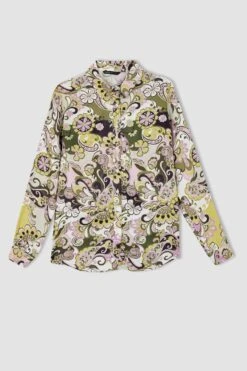 DeFacto Regular Fit Desenli Saten Uzun Kollu Gömlek -Tunik Style X7748AZ 22SM PR77 08 01