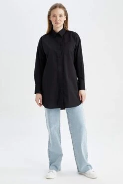 DeFacto Relax Fit Poplin Uzun Kollu Tunik -Tunik Style X8891AZ 22AU BK27 02 02