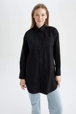 DeFacto Relax Fit Poplin Uzun Kollu Tunik -Tunik Style X8891AZ 22AU BK27 03 02
