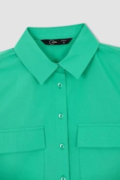 DeFacto Coool Çift Cep Deaylı Kısa Kollu Crop Poplin %100 Pamuk Gömlek -Tunik Style X9682AZ 22SM GN326 07 03