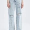 DeFacto Geniş Paça Yüksek Bel Paça Ucu Kesik Detaylı Jean %100 Pamuk Pantolon -Tunik Style Y0082AZ 22SM NM39 01 02