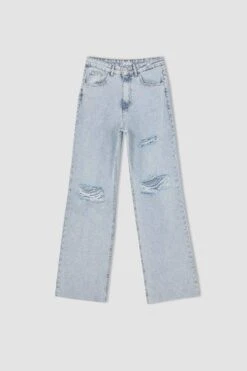 DeFacto Geniş Paça Yüksek Bel Paça Ucu Kesik Detaylı Jean %100 Pamuk Pantolon -Tunik Style Y0082AZ 22SM NM39 08 01