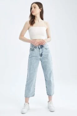 DeFacto Culotte Fit Yüksek Bel Crop %100 Pamuk Pantolon -Tunik Style Y0091AZ 22SM NM39 03 01