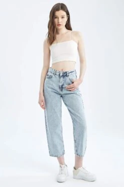 DeFacto Culotte Fit Yüksek Bel Crop %100 Pamuk Pantolon -Tunik Style Y0091AZ 22SM NM39 04 01