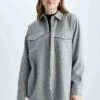 DeFacto Oversize Fit Gömlek Yaka Flanel Uzun Kollu Gömlek -Tunik Style Y0601AZ 22AU GR125 01 02