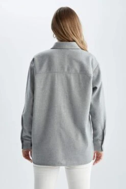 DeFacto Oversize Fit Gömlek Yaka Flanel Uzun Kollu Gömlek -Tunik Style Y0601AZ 22AU GR125 04 01