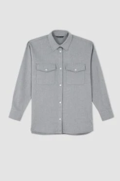 DeFacto Oversize Fit Gömlek Yaka Flanel Uzun Kollu Gömlek -Tunik Style Y0601AZ 22AU GR125 05 01