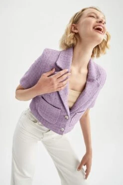 DeFacto Crop Tweed Kısa Kollu Blazer Ceket