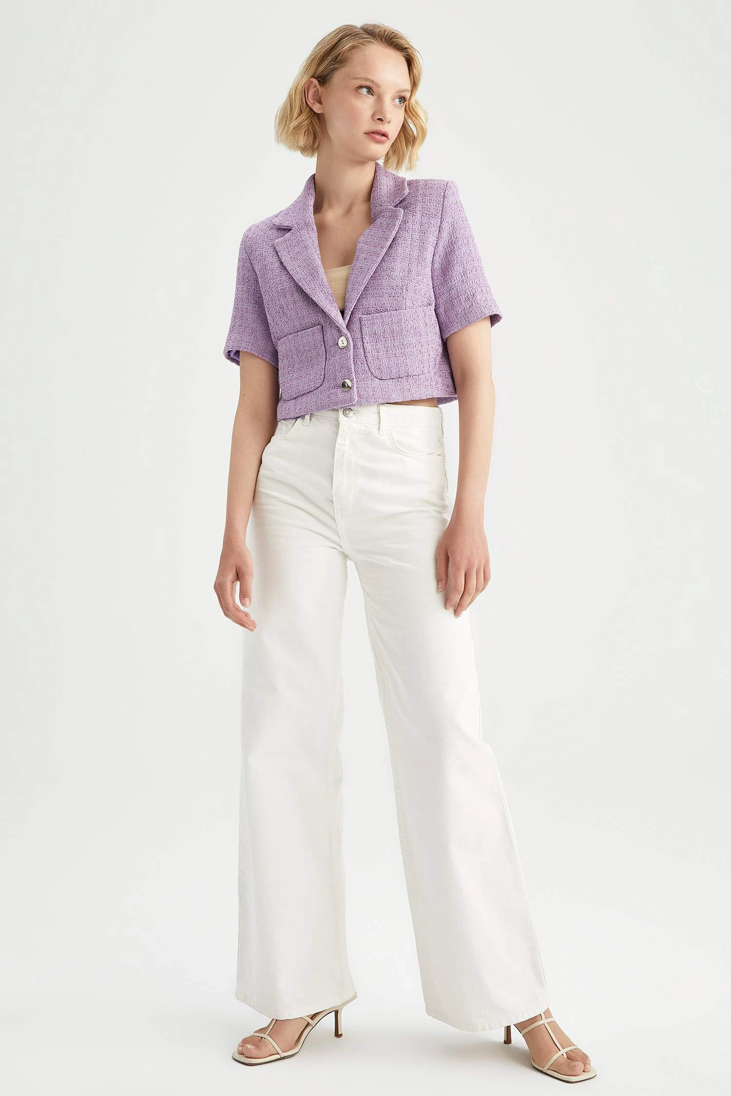 DeFacto Crop Tweed Kısa Kollu Blazer Ceket 4 DeFacto Crop Tweed Kısa Kollu Blazer Ceket – Bild 2