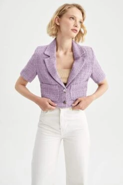 DeFacto Crop Tweed Kısa Kollu Blazer Ceket 13 DeFacto Crop Tweed Kısa Kollu Blazer Ceket -Tunik Style Y1101AZ 22SM PR128 03 02
