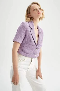 DeFacto Crop Tweed Kısa Kollu Blazer Ceket 14 DeFacto Crop Tweed Kısa Kollu Blazer Ceket -Tunik Style Y1101AZ 22SM PR128 04 01