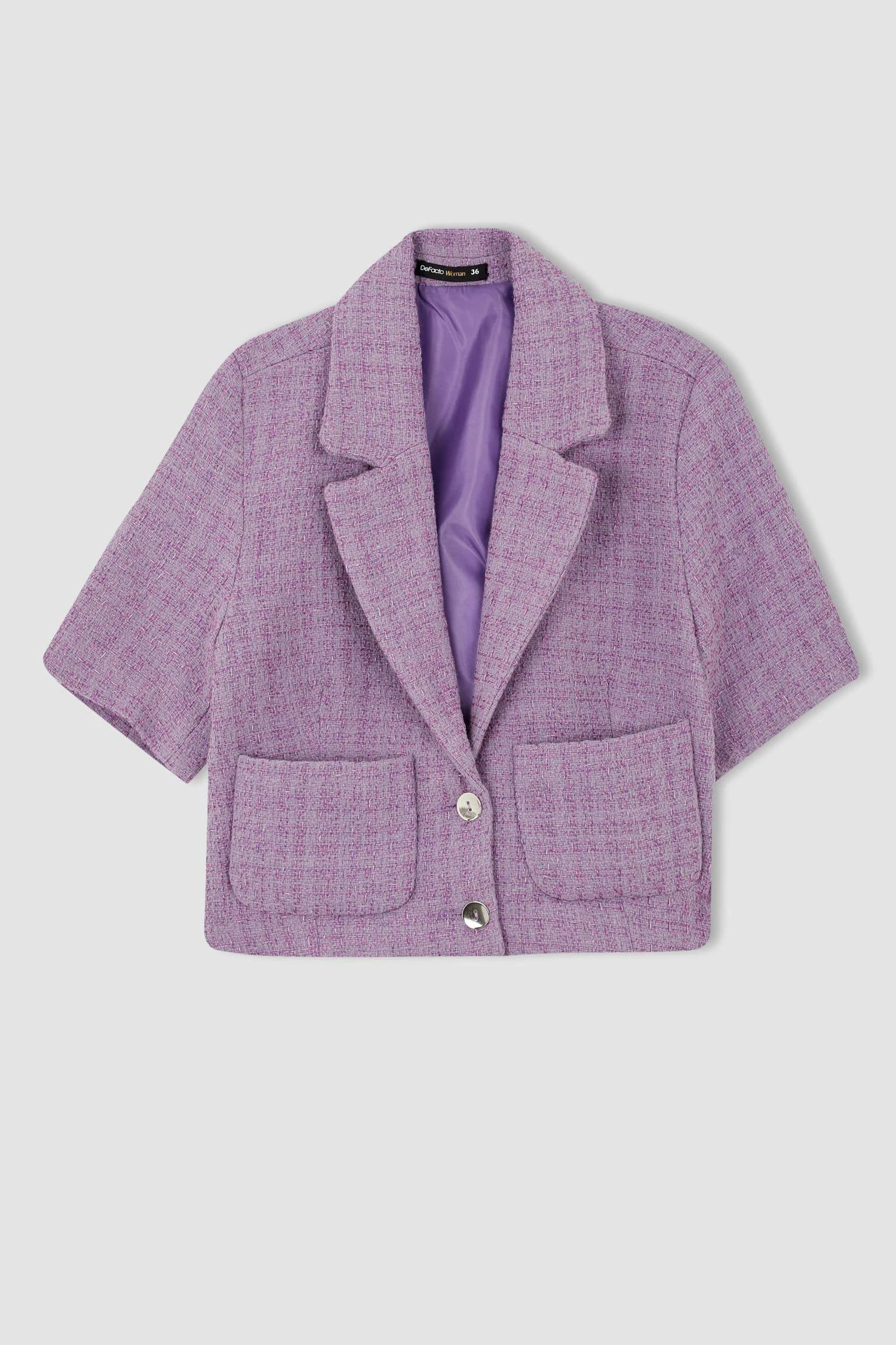 DeFacto Crop Tweed Kısa Kollu Blazer Ceket 9 DeFacto Crop Tweed Kısa Kollu Blazer Ceket – Bild 7