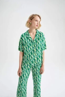 DeFacto Regular Fit Polo Yaka Maroken Kısa Kollu Gömlek 17 DeFacto Regular Fit Polo Yaka Maroken Kısa Kollu Gömlek -Tunik Style Y1911AZ 22SM GN326 06 02