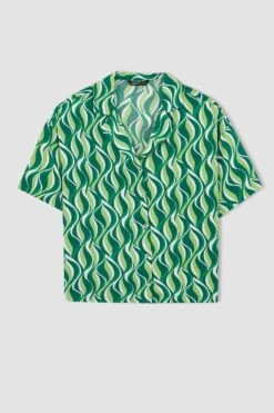 DeFacto Regular Fit Polo Yaka Maroken Kısa Kollu Gömlek 20 DeFacto Regular Fit Polo Yaka Maroken Kısa Kollu Gömlek -Tunik Style Y1911AZ 22SM GN326 09 02