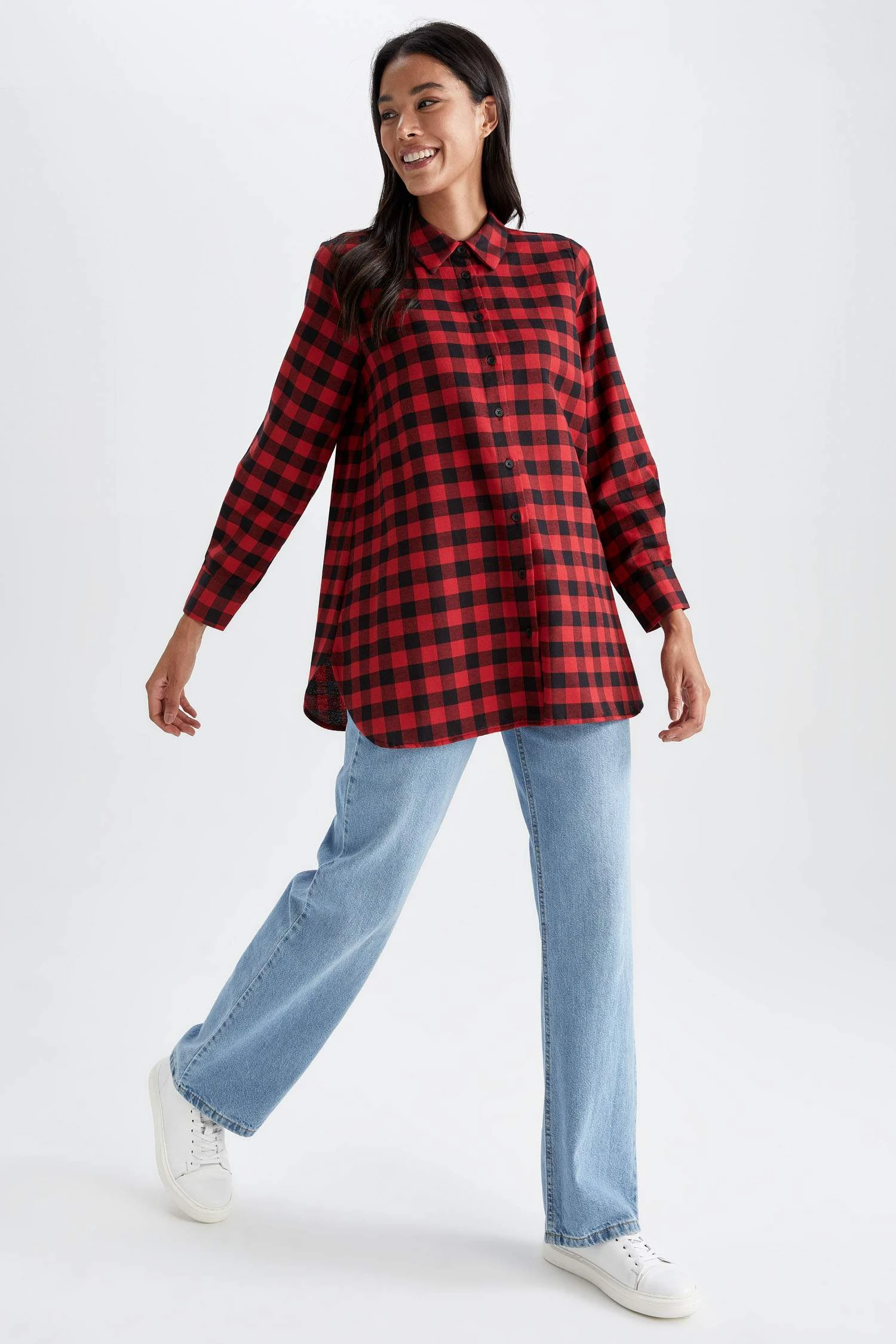 DeFacto Regular Fit Gömlek Yaka Kareli Flanel Uzun Kollu Tunik 4 DeFacto Regular Fit Gömlek Yaka Kareli Flanel Uzun Kollu Tunik – Bild 2