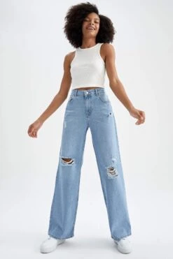 DeFacto Geniş Paça Düşük Bel Jean %100 Pamuk Pantolon -Tunik Style Y2684AZ 22HS NM39 04 01