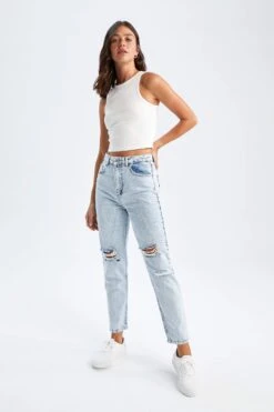 DeFacto Mom Fit Yüksek Bel Jean %100 Pamuk Pantolon -Tunik Style Y3326AZ 22HS NM39 02 02