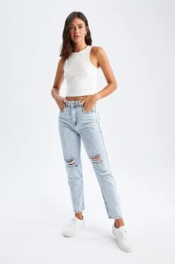 DeFacto Mom Fit Yüksek Bel Jean %100 Pamuk Pantolon -Tunik Style Y3326AZ 22HS NM39 03 02