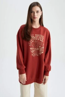 DeFacto Relax Fit Bisiklet Yaka Baskılı Sweatshirt Tunik 13 DeFacto Relax Fit Bisiklet Yaka Baskılı Sweatshirt Tunik -Tunik Style Y3875AZ 22AU OG215 03 02