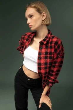 DeFacto Oversize Fit Ekose Desenli Tweed Uzun Kollu Gömlek -Tunik Style Y4211AZ 22AU RD65 04 02