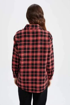 DeFacto Oversize Fit Ekose Desenli Tweed Uzun Kollu Gömlek -Tunik Style Y4211AZ 22AU RD65 08 02