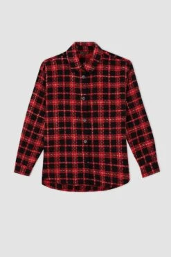 DeFacto Oversize Fit Ekose Desenli Tweed Uzun Kollu Gömlek -Tunik Style Y4211AZ 22AU RD65 09 02