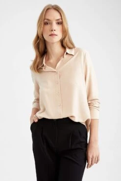 DeFacto Regular Fit Gömlek Yaka Jakar Uzun Kollu Gömlek