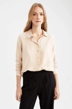 DeFacto Regular Fit Gömlek Yaka Jakar Uzun Kollu Gömlek -Tunik Style Y4662AZ 22AU BG260 03 01