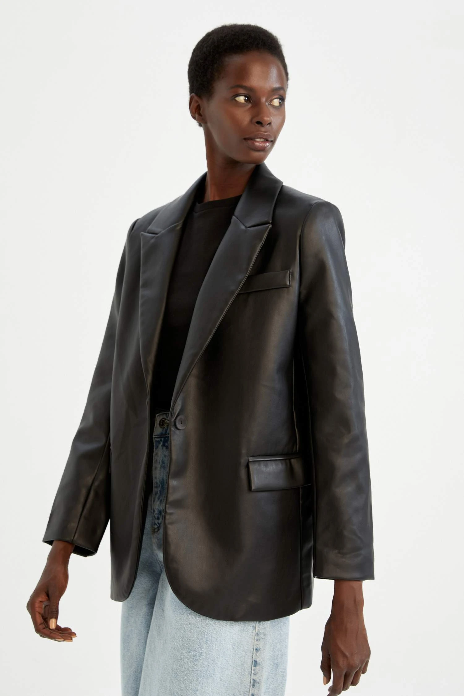 DeFacto Regular Fit Suni Deri Blazer Ceket 3 DeFacto Regular Fit Suni Deri Blazer Ceket