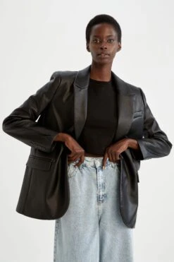 DeFacto Regular Fit Suni Deri Blazer Ceket 13 DeFacto Regular Fit Suni Deri Blazer Ceket -Tunik Style Y5163AZ 22SP BK27 03 02