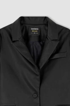 DeFacto Regular Fit Suni Deri Blazer Ceket 18 DeFacto Regular Fit Suni Deri Blazer Ceket -Tunik Style Y5163AZ 22SP BK27 08 01