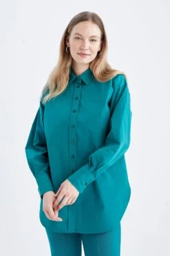 DeFacto Relax Fit Basic Uzun Kollu Gömlek %100 Pamuk Tunik -Tunik Style Y5980AZ 22WN GN1036 04 01