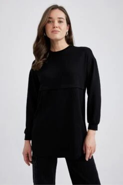 DeFacto Relax Fit Bisiklet Yaka Premium Uzun Kollu Tunik