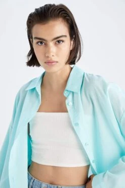 DeFacto Oversize Fit Vual Uzun Kollu %100 Pamuk Gömlek -Tunik Style Y7430AZ 22SM TR109 04 01