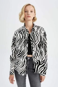 DeFacto Oversize Fit Gabardin Uzun Kollu %100 Pamuk Gömlek -Tunik Style Y7519AZ 22AU BK81 03 02