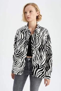 DeFacto Oversize Fit Gabardin Uzun Kollu %100 Pamuk Gömlek -Tunik Style Y7519AZ 22AU BK81 05 03