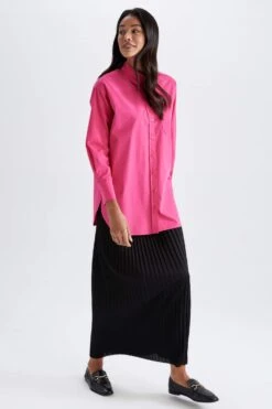DeFacto Relax Fit Gömlek Yaka Poplin Uzun Kollu %100 Pamuk Tunik -Tunik Style Y7872AZ 22HS PN347 02 02