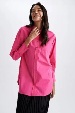 DeFacto Relax Fit Gömlek Yaka Poplin Uzun Kollu %100 Pamuk Tunik -Tunik Style Y7872AZ 22HS PN347 03 02