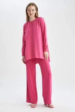 DeFacto Regular Fit Bisiklet Yaka Keten Karışımlı Uzun Kollu Tunik -Tunik Style Y8534AZ 22SM PN3 02 02