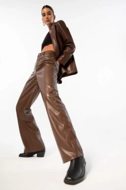 DeFacto Wide Leg Uzun Boy Suni Deri Pantolon