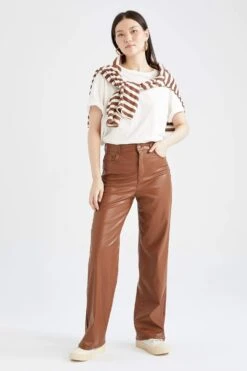 DeFacto Wide Leg Uzun Boy Suni Deri Pantolon -Tunik Style Y8535AZ 22AU BN312 04 02