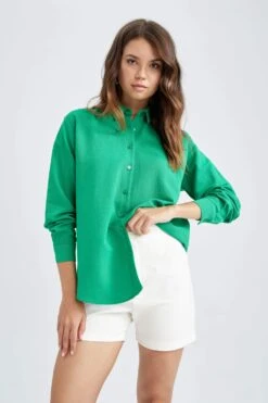 DeFacto Regular Fit Keten Uzun Kollu Gömlek