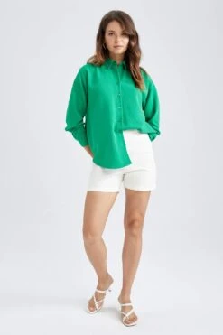 DeFacto Regular Fit Keten Uzun Kollu Gömlek -Tunik Style Y9104AZ 22SM GN747 03 02