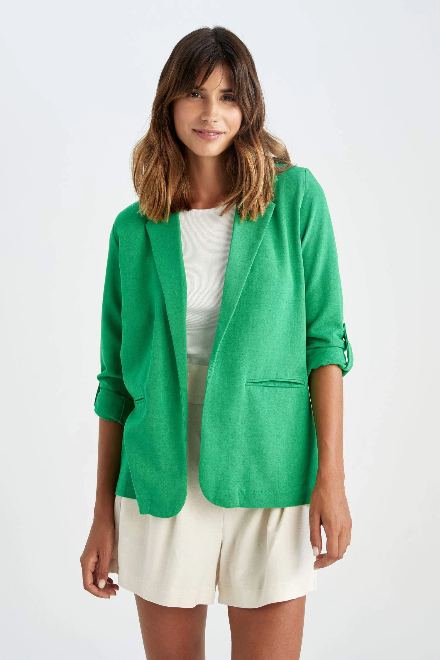 DeFacto Regular Fit Ceket Yaka Keten Karışımlı Blazer 3 DeFacto Regular Fit Ceket Yaka Keten Karışımlı Blazer