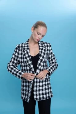 DeFacto Oversize Fit Kazayağı Desenli Blazer Ceket